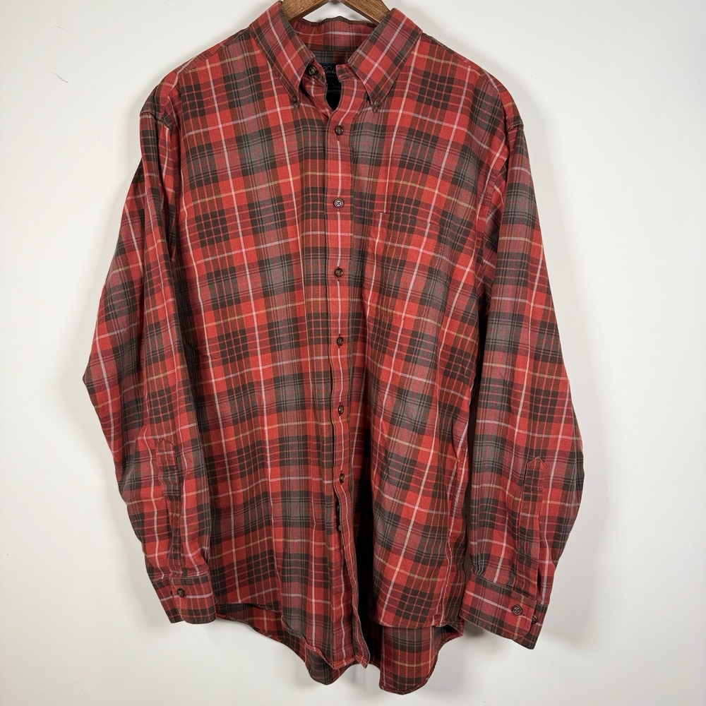 Brooks Brothers Men's Red/Gray Plaid Button-Down Flannel Shirt •‎ LARGE